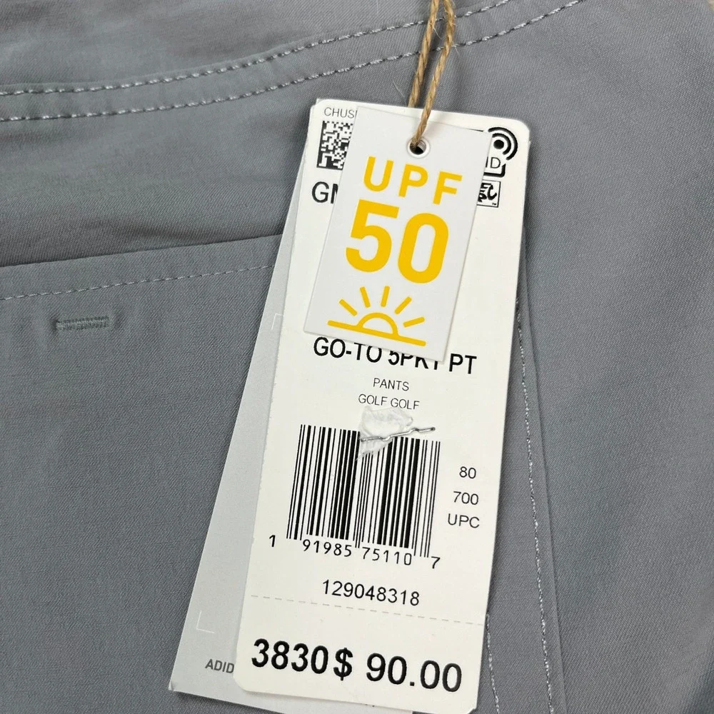 Adidas Go-To 5 Pocket Pant Men 38x30 Gray Tapered Fit Performance Flat Front NEW